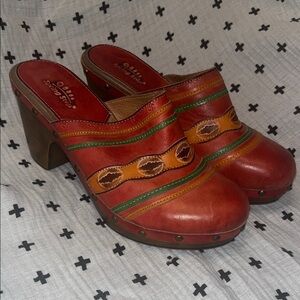 Spring Step Red and Green Leather Clogs